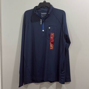 Reebok Men's Navy Blue Quarter Zip Long Sleeve Active Wear Top